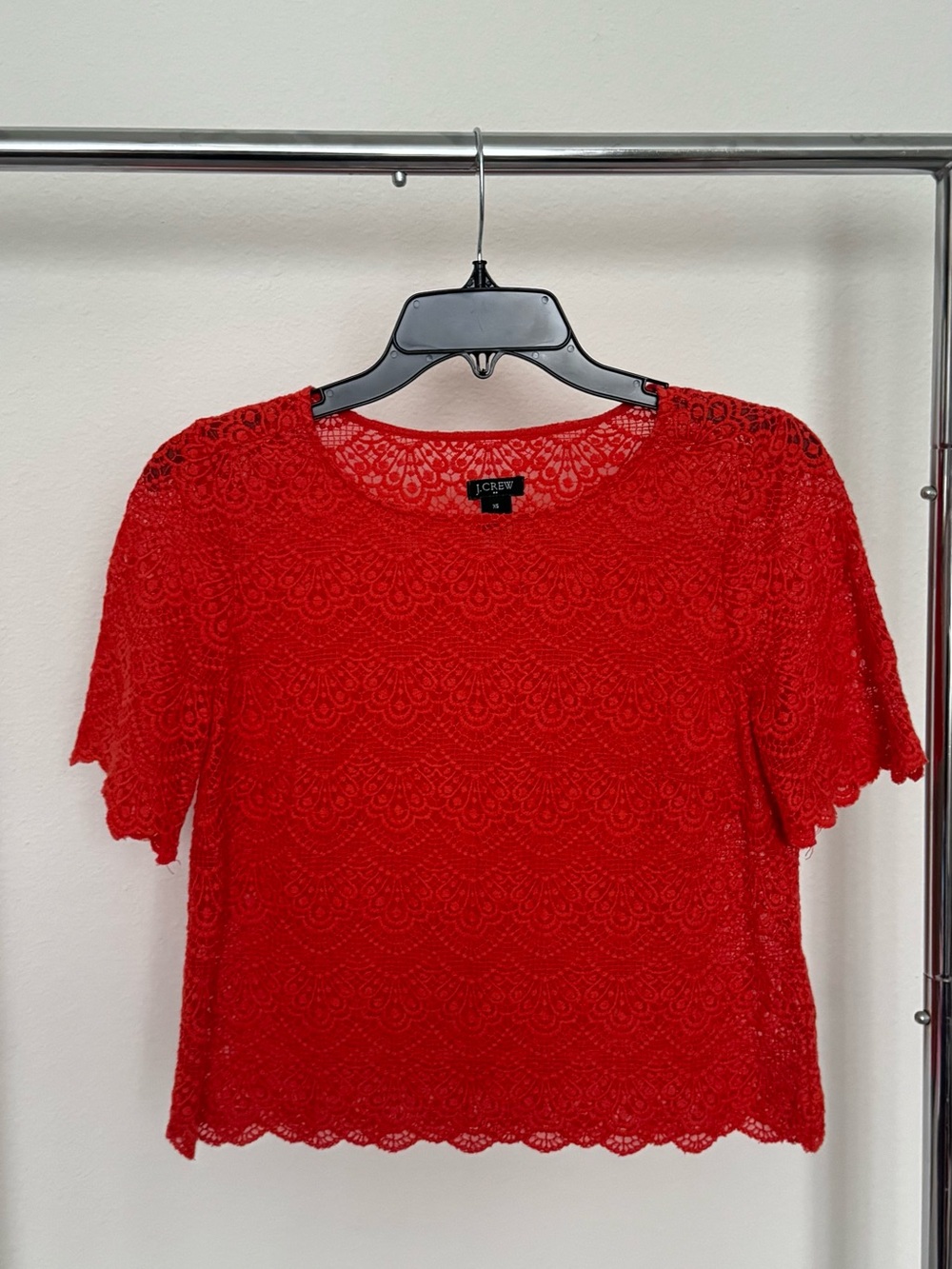 J. Crew Bright Red Lace Short Sleeve Blouse